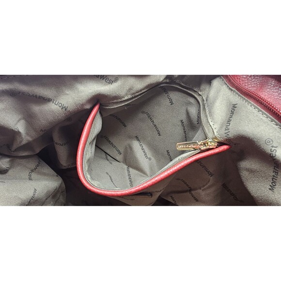 Montana West Faux Leather Oversized Hobo Tote Shoulder Satchel Bag Dahila Red - Picture 9 of 14